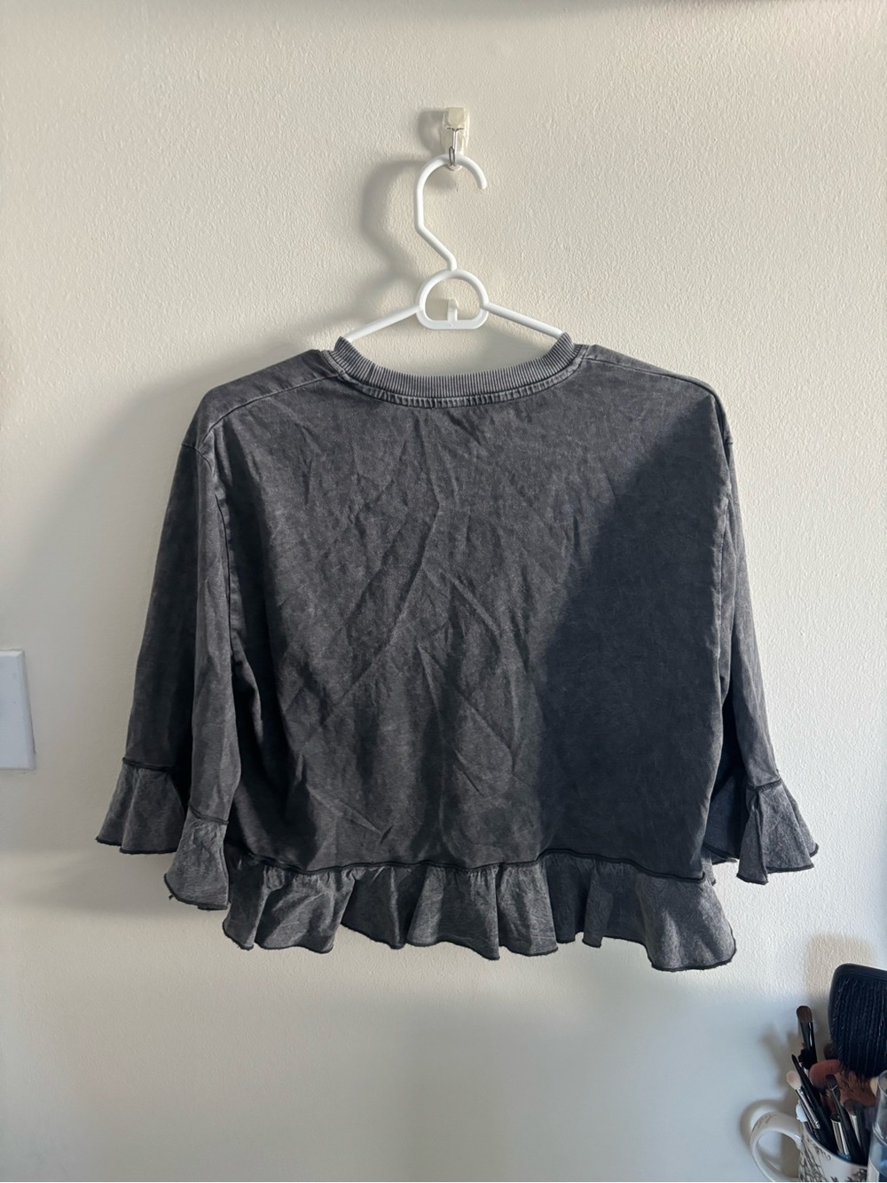 Zara Washed Black Ruffle-Hem Sweatshirt - Picture 2 of 3
